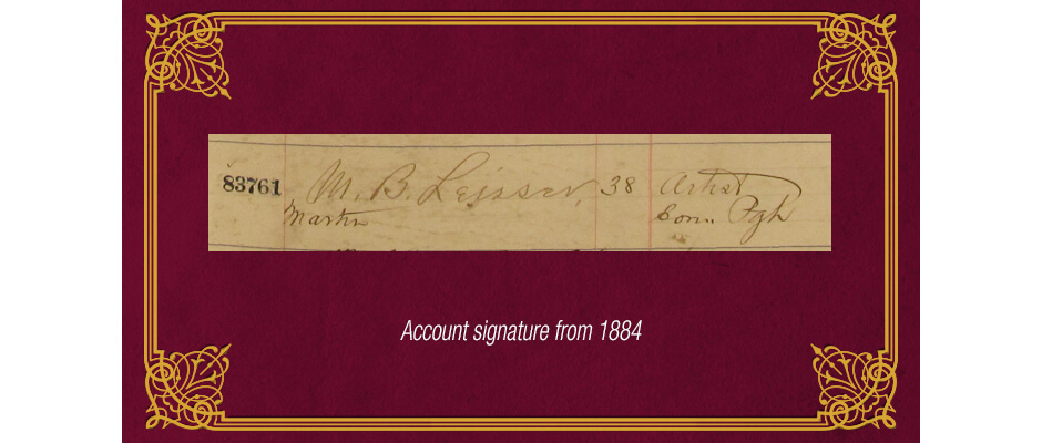 Accounting signature of Martin B. Leisser from 1884